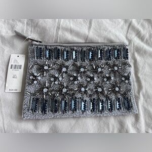 Anthropologie Silver Beaded Clutch
